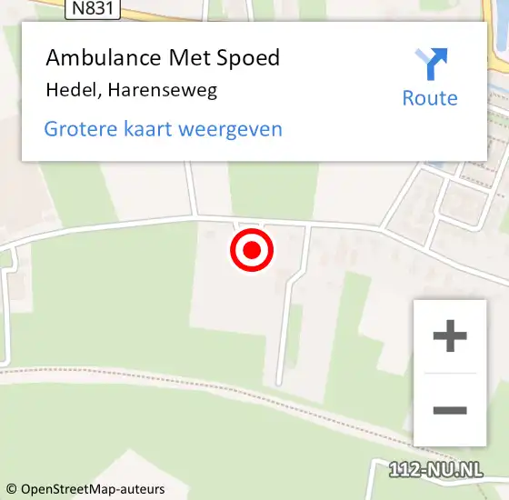 Locatie op kaart van de 112 melding: Ambulance Met Spoed Naar Hedel, Harenseweg op 24 februari 2022 10:58