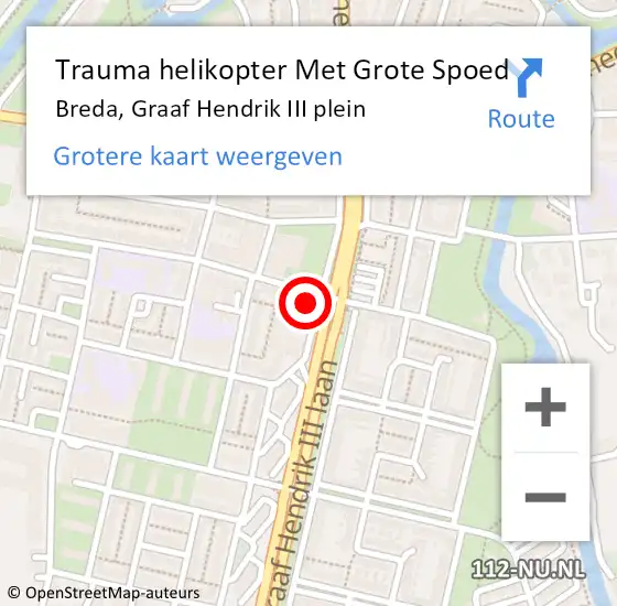 Locatie op kaart van de 112 melding: Trauma helikopter Met Grote Spoed Naar Breda, Graaf Hendrik III plein op 24 februari 2022 11:03