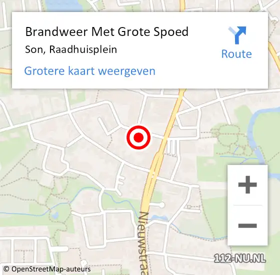 Locatie op kaart van de 112 melding: Brandweer Met Grote Spoed Naar Son, Raadhuisplein op 24 februari 2022 11:06