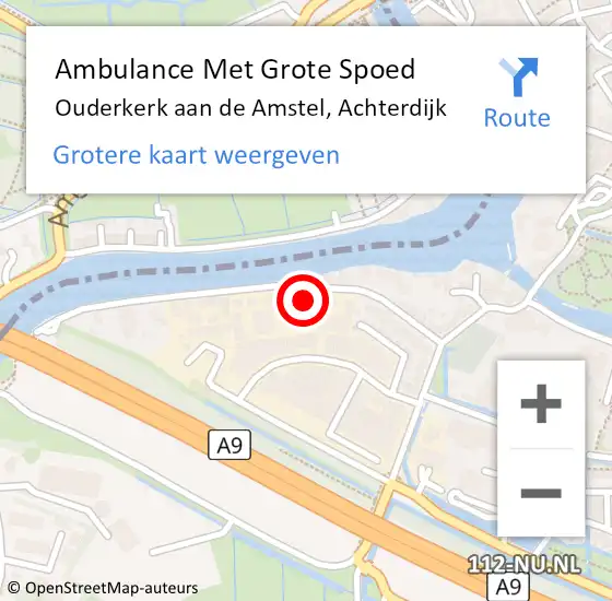 Locatie op kaart van de 112 melding: Ambulance Met Grote Spoed Naar Ouderkerk aan de Amstel, Achterdijk op 24 februari 2022 11:09