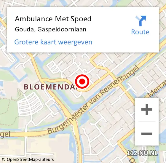 Locatie op kaart van de 112 melding: Ambulance Met Spoed Naar Gouda, Gaspeldoornlaan op 24 februari 2022 11:27