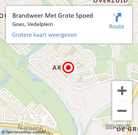 Locatie op kaart van de 112 melding: Brandweer Met Grote Spoed Naar Goes, Vedelplein op 24 februari 2022 11:31