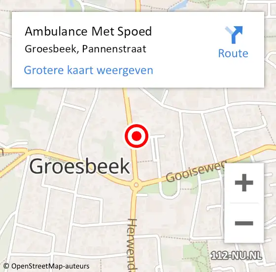 Locatie op kaart van de 112 melding: Ambulance Met Spoed Naar Groesbeek, Pannenstraat op 24 februari 2022 12:01