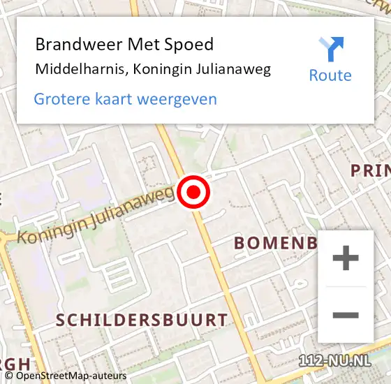 Locatie op kaart van de 112 melding: Brandweer Met Spoed Naar Middelharnis, Koningin Julianaweg op 24 februari 2022 12:07