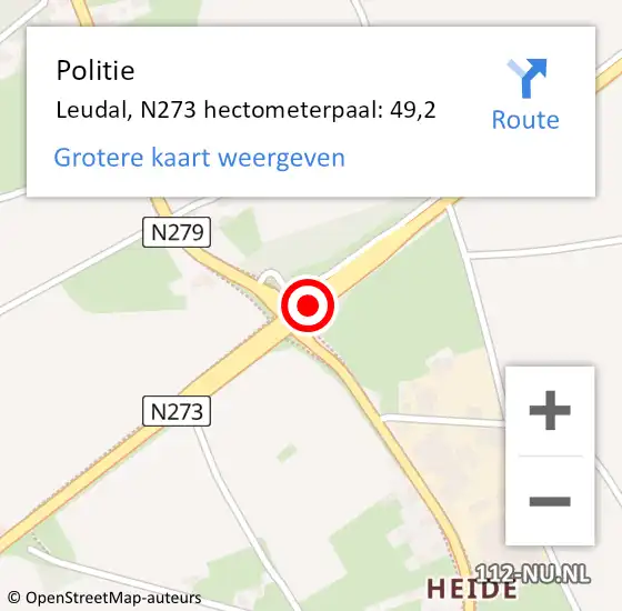 Locatie op kaart van de 112 melding: Politie Leudal, N273 hectometerpaal: 49,2 op 24 februari 2022 12:08