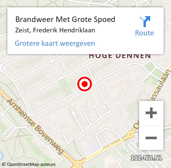 Locatie op kaart van de 112 melding: Brandweer Met Grote Spoed Naar Zeist, Frederik Hendriklaan op 24 februari 2022 12:09