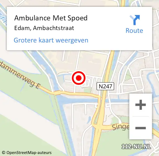 Locatie op kaart van de 112 melding: Ambulance Met Spoed Naar Edam, Ambachtstraat op 24 februari 2022 12:17