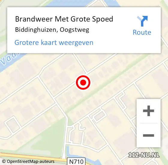 Locatie op kaart van de 112 melding: Brandweer Met Grote Spoed Naar Biddinghuizen, Oogstweg op 24 februari 2022 12:38