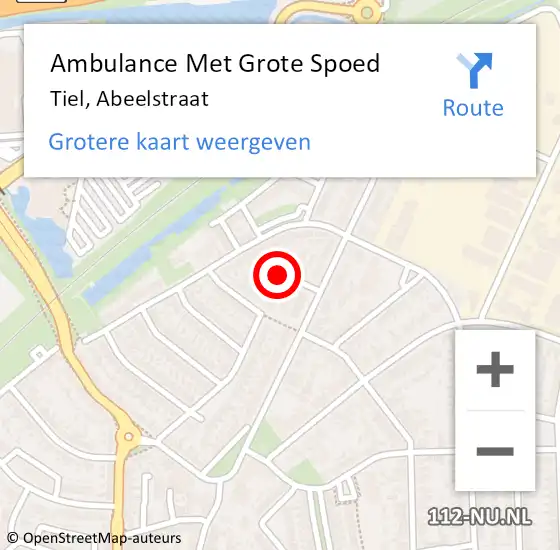 Locatie op kaart van de 112 melding: Ambulance Met Grote Spoed Naar Tiel, Abeelstraat op 24 februari 2022 12:53