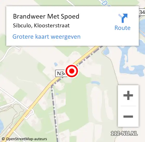 Locatie op kaart van de 112 melding: Brandweer Met Spoed Naar Sibculo, Kloosterstraat op 24 februari 2022 13:26