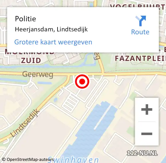 Locatie op kaart van de 112 melding: Politie Heerjansdam, Lindtsedijk op 24 februari 2022 13:30