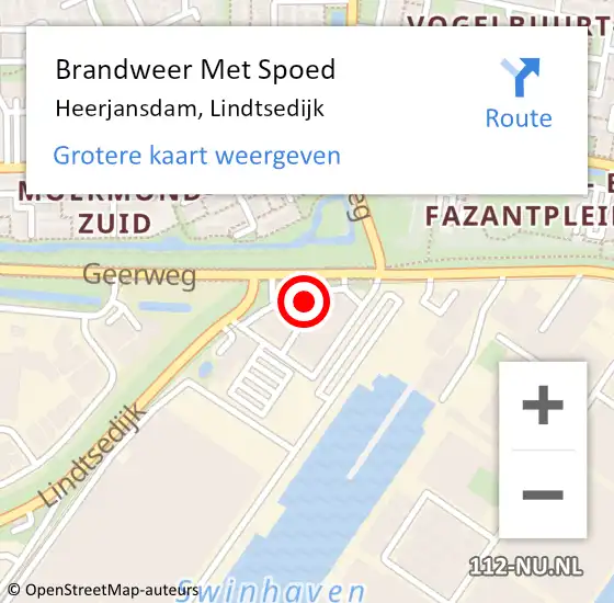 Locatie op kaart van de 112 melding: Brandweer Met Spoed Naar Heerjansdam, Lindtsedijk op 24 februari 2022 13:31