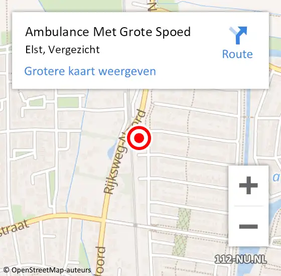 Locatie op kaart van de 112 melding: Ambulance Met Grote Spoed Naar Elst, Vergezicht op 24 februari 2022 13:46