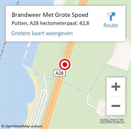 Locatie op kaart van de 112 melding: Brandweer Met Grote Spoed Naar Putten, A28 hectometerpaal: 42,8 op 24 februari 2022 13:52