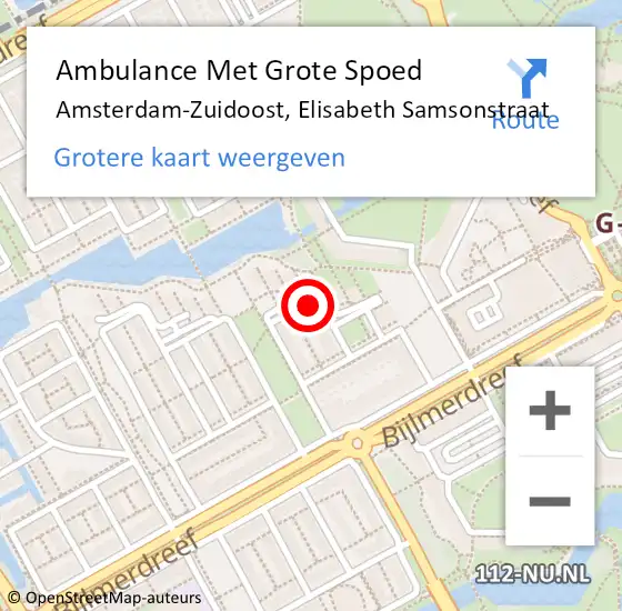 Locatie op kaart van de 112 melding: Ambulance Met Grote Spoed Naar Amsterdam-Zuidoost, Elisabeth Samsonstraat op 24 februari 2022 14:12