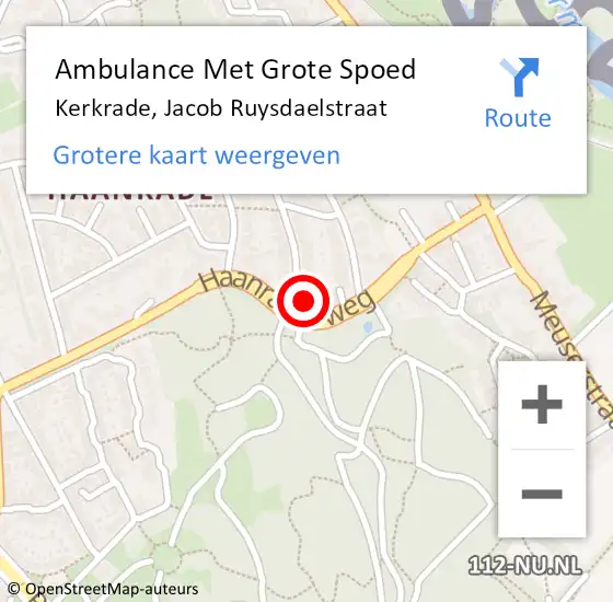 Locatie op kaart van de 112 melding: Ambulance Met Grote Spoed Naar Kerkrade, Jacob Ruysdaelstraat op 9 juli 2014 13:17