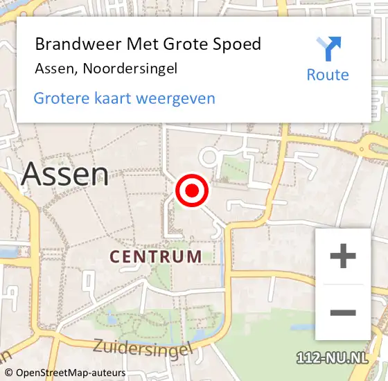 Locatie op kaart van de 112 melding: Brandweer Met Grote Spoed Naar Assen, Noordersingel op 24 februari 2022 14:34