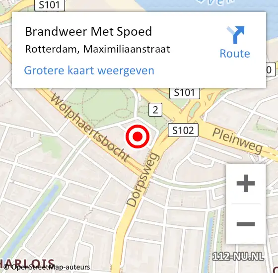 Locatie op kaart van de 112 melding: Brandweer Met Spoed Naar Rotterdam, Maximiliaanstraat op 24 februari 2022 14:38