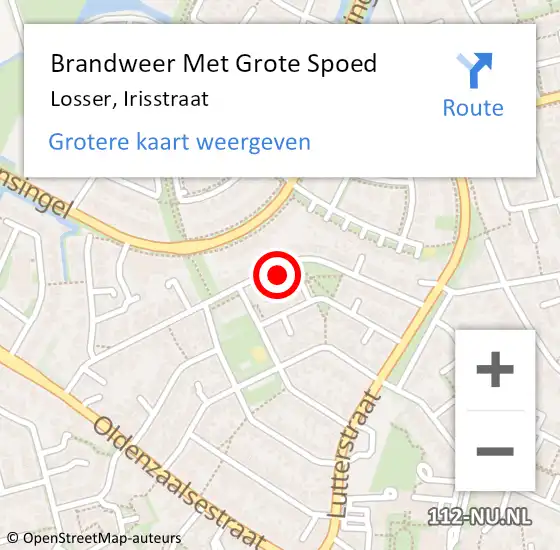 Locatie op kaart van de 112 melding: Brandweer Met Grote Spoed Naar Losser, Irisstraat op 24 februari 2022 15:05