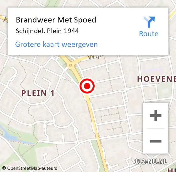 Locatie op kaart van de 112 melding: Brandweer Met Spoed Naar Schijndel, Plein 1944 op 24 februari 2022 15:16