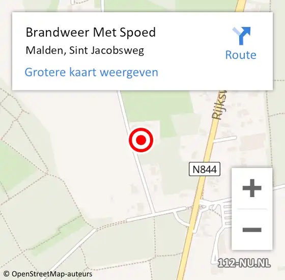 Locatie op kaart van de 112 melding: Brandweer Met Spoed Naar Malden, Sint Jacobsweg op 24 februari 2022 15:20