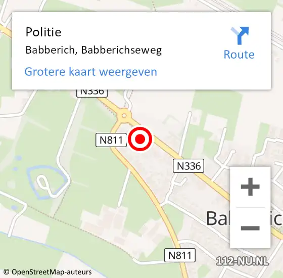 Locatie op kaart van de 112 melding: Politie Babberich, Babberichseweg op 24 februari 2022 15:35