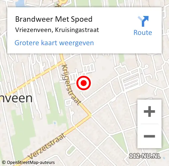 Locatie op kaart van de 112 melding: Brandweer Met Spoed Naar Vriezenveen, Kruisingastraat op 24 februari 2022 15:59