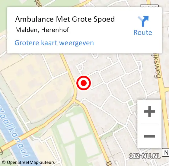 Locatie op kaart van de 112 melding: Ambulance Met Grote Spoed Naar Malden, Herenhof op 24 februari 2022 16:09