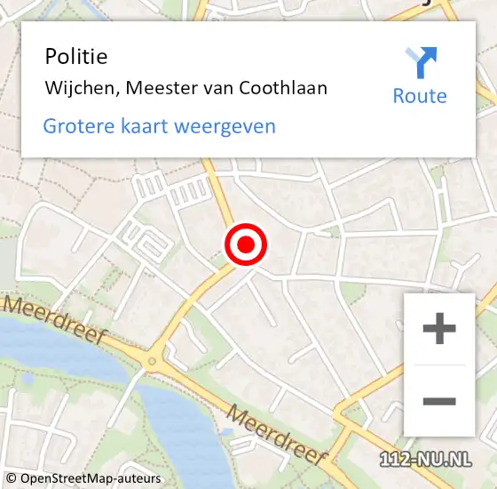 Locatie op kaart van de 112 melding: Politie Wijchen, Meester van Coothlaan op 24 februari 2022 16:11