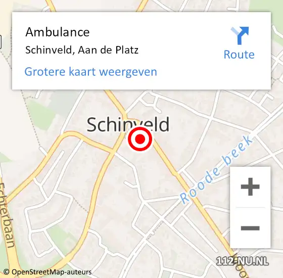 Locatie op kaart van de 112 melding: Ambulance Schinveld, Aan de Platz op 9 juli 2014 13:26