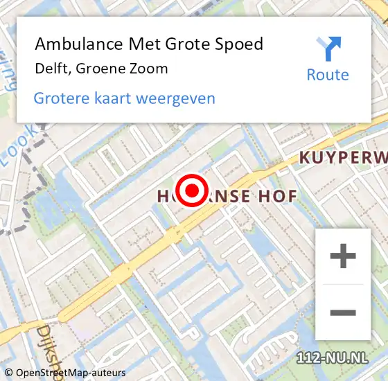 Locatie op kaart van de 112 melding: Ambulance Met Grote Spoed Naar Delft, Groene Zoom op 24 februari 2022 16:22