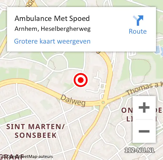 Locatie op kaart van de 112 melding: Ambulance Met Spoed Naar Arnhem, Heselbergherweg op 24 februari 2022 16:30