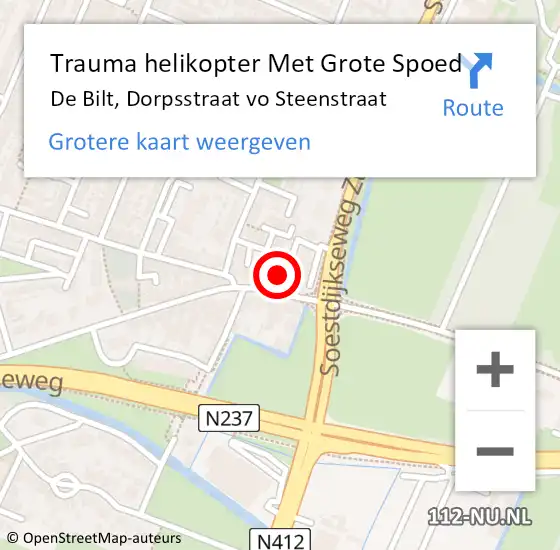 Locatie op kaart van de 112 melding: Trauma helikopter Met Grote Spoed Naar De Bilt, Dorpsstraat vo Steenstraat op 24 februari 2022 17:05