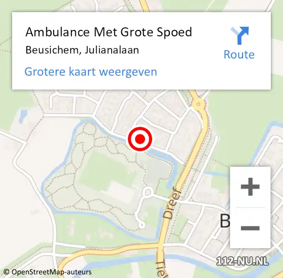 Locatie op kaart van de 112 melding: Ambulance Met Grote Spoed Naar Beusichem, Julianalaan op 24 februari 2022 17:26