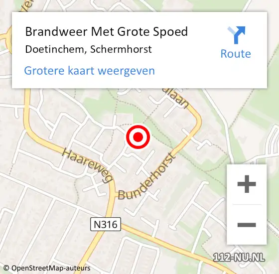 Locatie op kaart van de 112 melding: Brandweer Met Grote Spoed Naar Doetinchem, Schermhorst op 24 februari 2022 17:38