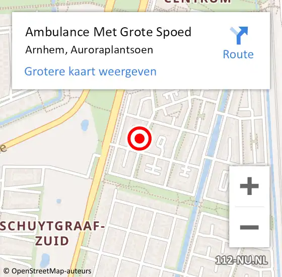 Locatie op kaart van de 112 melding: Ambulance Met Grote Spoed Naar Arnhem, Auroraplantsoen op 24 februari 2022 17:38