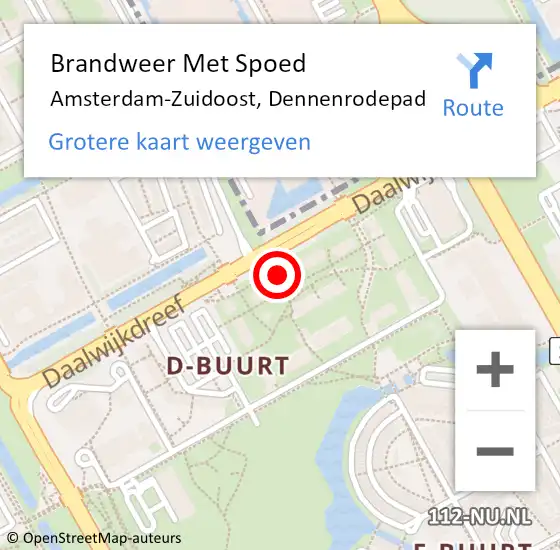 Locatie op kaart van de 112 melding: Brandweer Met Spoed Naar Amsterdam-Zuidoost, Dennenrodepad op 24 februari 2022 17:50