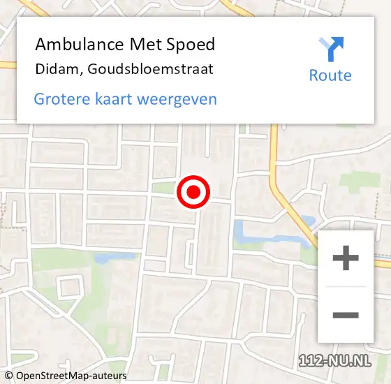 Locatie op kaart van de 112 melding: Ambulance Met Spoed Naar Didam, Goudsbloemstraat op 24 februari 2022 18:02