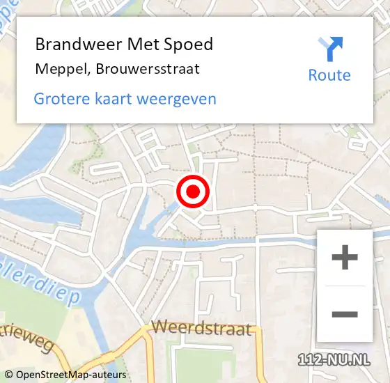 Locatie op kaart van de 112 melding: Brandweer Met Spoed Naar Meppel, Brouwersstraat op 24 februari 2022 18:24