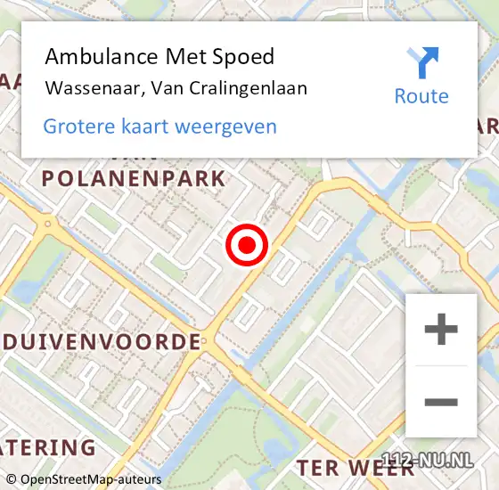 Locatie op kaart van de 112 melding: Ambulance Met Spoed Naar Wassenaar, Van Cralingenlaan op 24 februari 2022 18:30