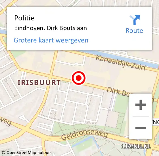 Locatie op kaart van de 112 melding: Politie Eindhoven, Dirk Boutslaan op 24 februari 2022 18:31