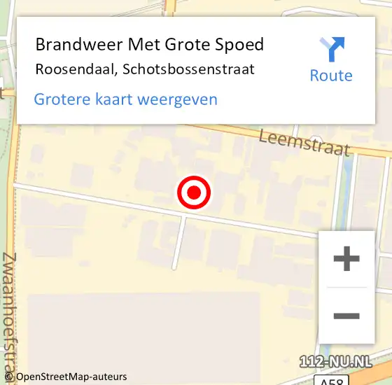 Locatie op kaart van de 112 melding: Brandweer Met Grote Spoed Naar Roosendaal, Schotsbossenstraat op 24 februari 2022 19:04