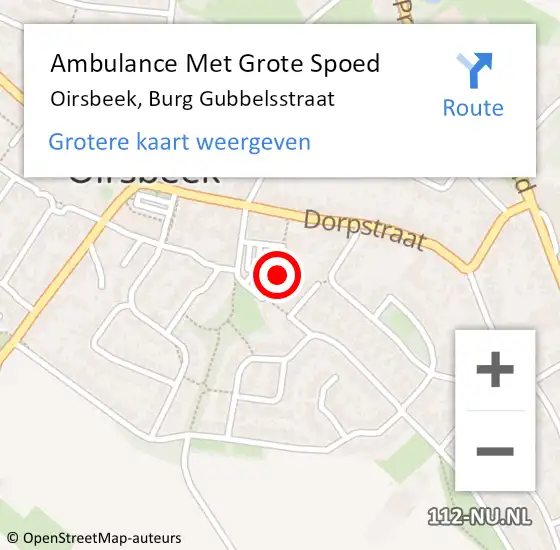 Locatie op kaart van de 112 melding: Ambulance Met Grote Spoed Naar Oirsbeek, Burg Gubbelsstraat op 9 juli 2014 13:38