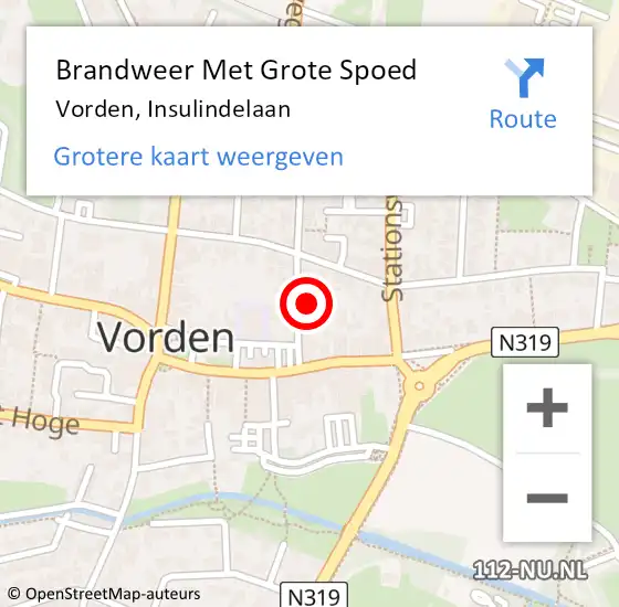 Locatie op kaart van de 112 melding: Brandweer Met Grote Spoed Naar Vorden, Insulindelaan op 24 februari 2022 19:10