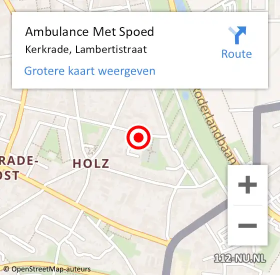 Locatie op kaart van de 112 melding: Ambulance Met Spoed Naar Kerkrade, Lambertistraat op 9 juli 2014 13:39