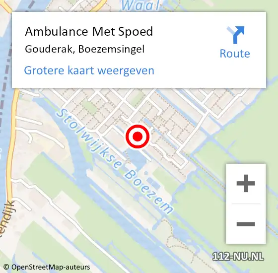 Locatie op kaart van de 112 melding: Ambulance Met Spoed Naar Gouderak, Boezemsingel op 24 februari 2022 19:29