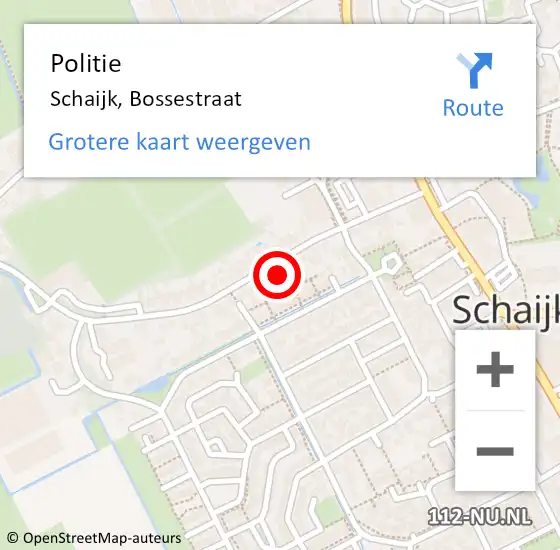 Locatie op kaart van de 112 melding: Politie Schaijk, Bossestraat op 24 februari 2022 19:39