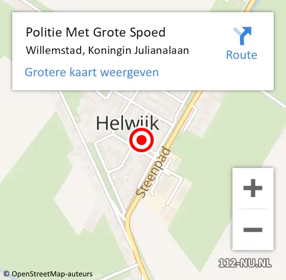 Locatie op kaart van de 112 melding: Politie Met Grote Spoed Naar Willemstad, Koningin Julianalaan op 24 februari 2022 19:44