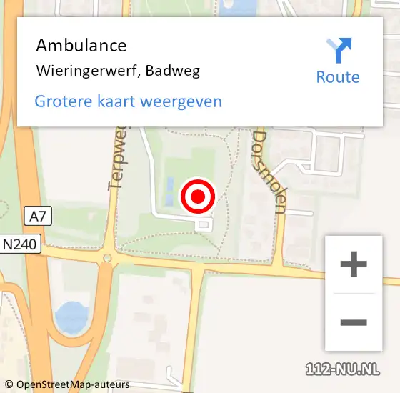 Locatie op kaart van de 112 melding: Ambulance Wieringerwerf, Badweg op 24 februari 2022 19:44