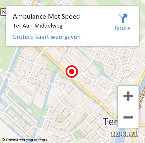 Locatie op kaart van de 112 melding: Ambulance Met Spoed Naar Ter Aar, Middelweg op 24 februari 2022 19:47